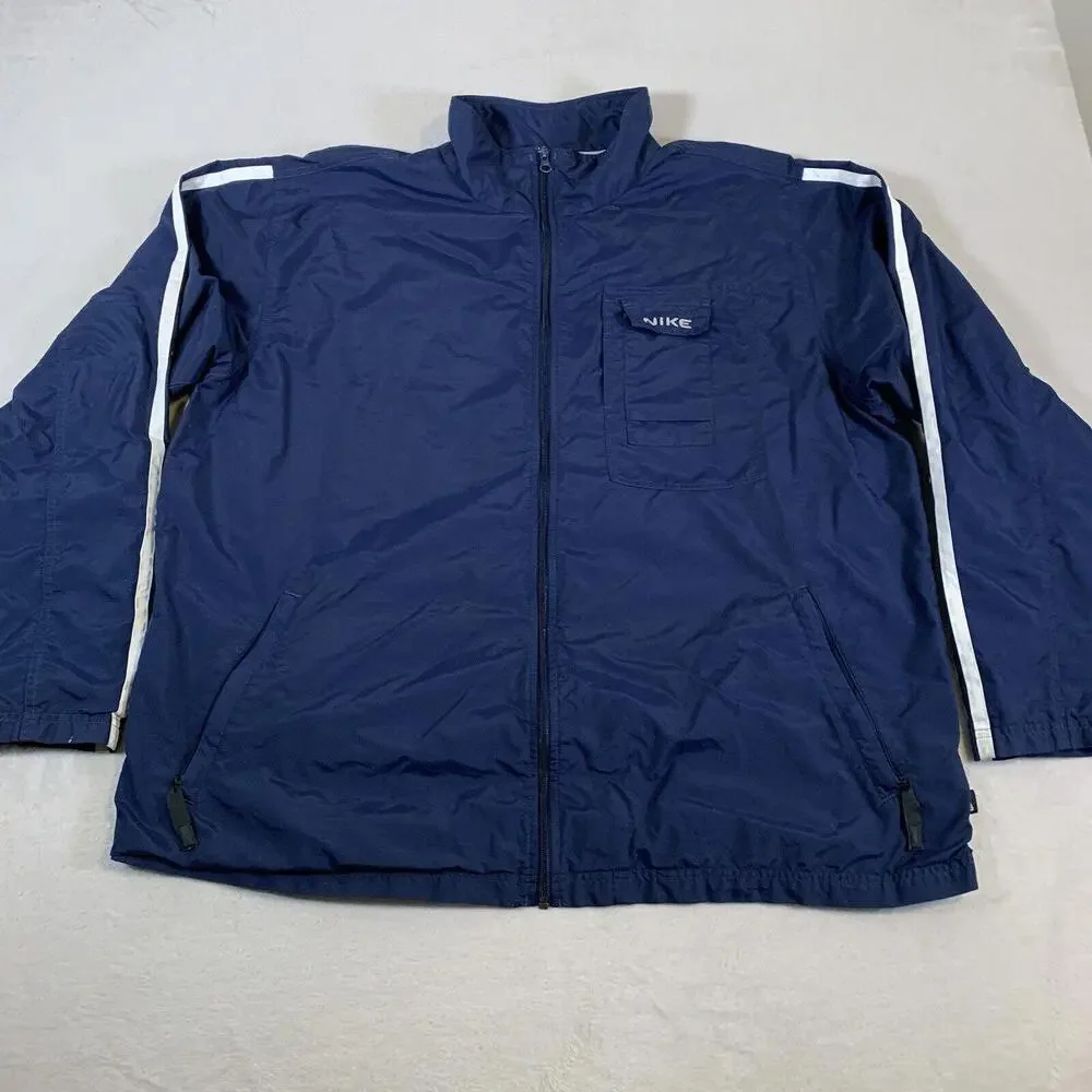 Vintage Nike Jacket Mens 2XL Blue Lined Full‎ Zip 90s Gray Tag Y2K Street Wear